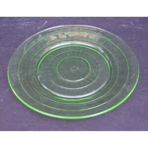 Rare 1900s Vintage Green Depression MCM Art Deco Glass Ribbed Saucers Plates